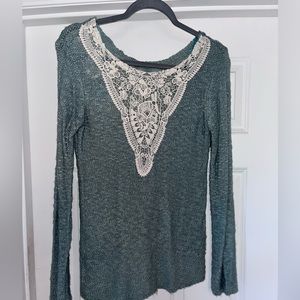 Pink Republic teal sweater with knit design on back